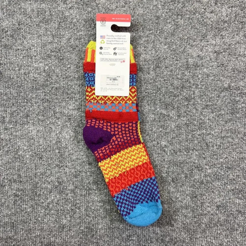 Solmate Crew Socks Womens M Multicolor Cosmos Fair Isle Recycled Cotton USA
